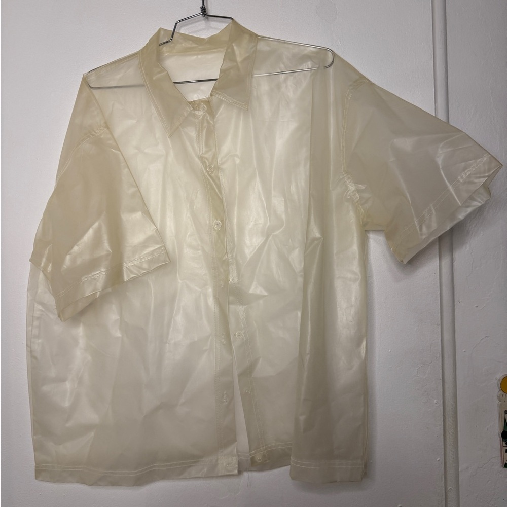 Men's Cream Sheer Short Sleeve Button up